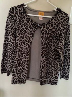 Ruby Rd. Gray and Black Leopard Knit Cardigan